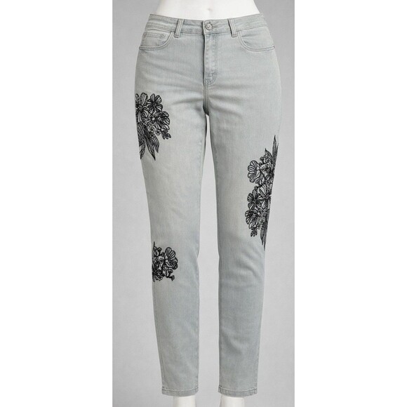 one 5 one Denim - One 5 One Embroidered Floral Skinny Jeans Womens 14 Light Wash Boho Stretch